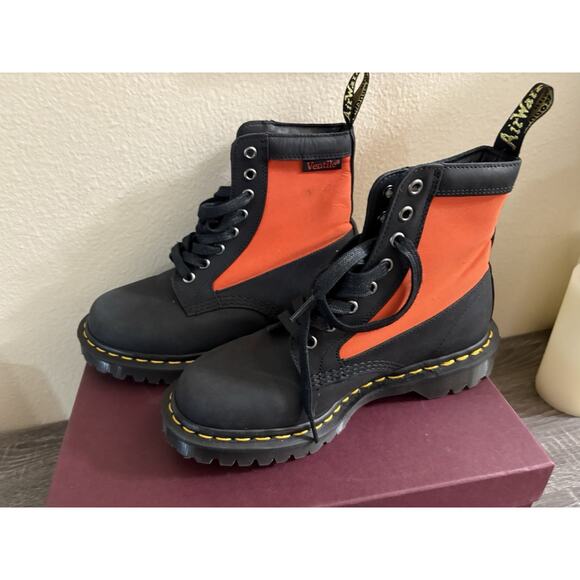 Dr. Martens 1460 Panel Leather & Ventile Ankle Boots Coral Orange Womans US 7 - Picture 4 of 8